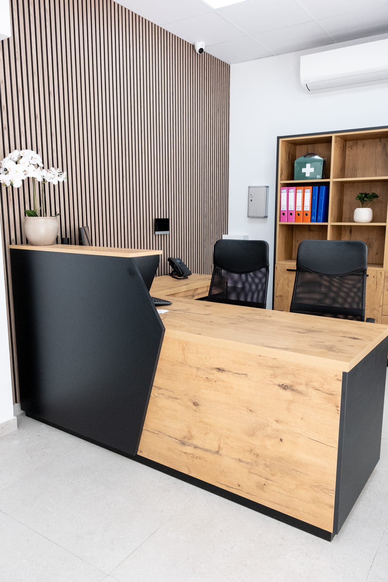Warm modern clinic reception space at Nuavance Health